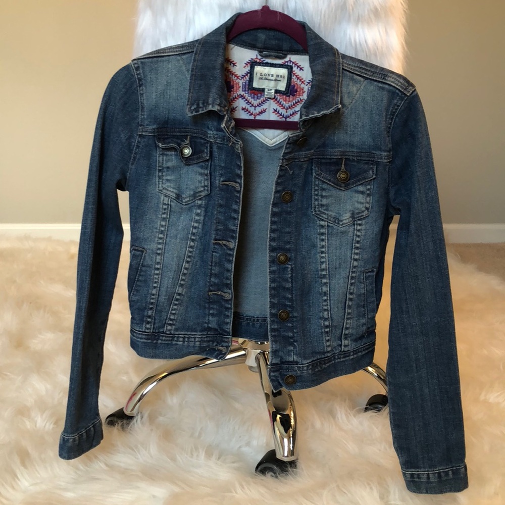 Cropped button front denim jacket